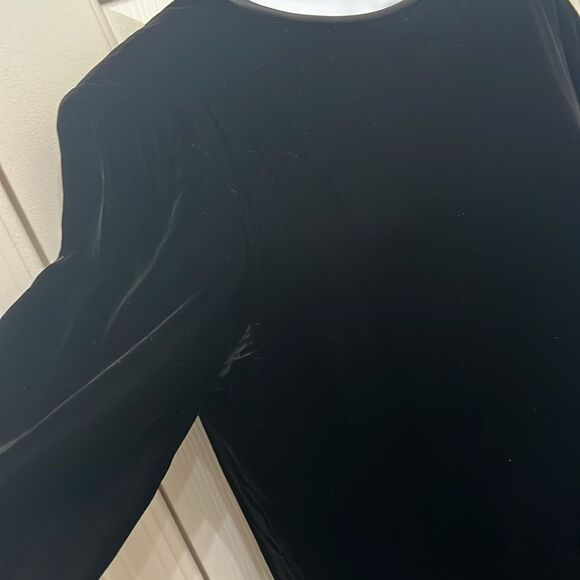Morton Myles Black Velvet Dress Sz 12 Scoop Neck Long Sleeve Gold Diamond Button - Picture 5 of 11